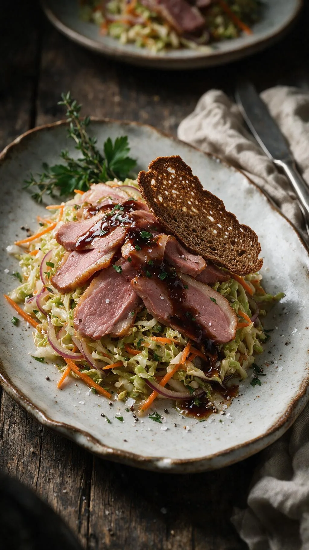 Pastrami-Entenbrust mit Krautsalat