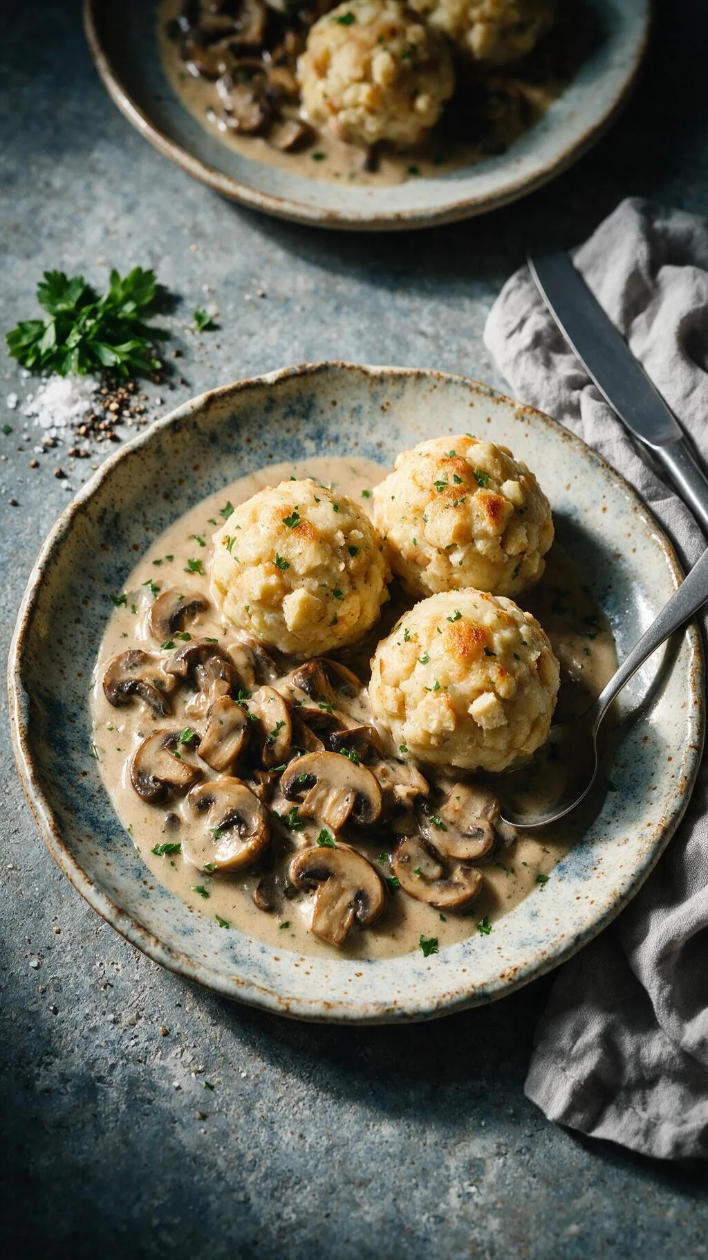 Pilzgulasch mit Semmelknödeln