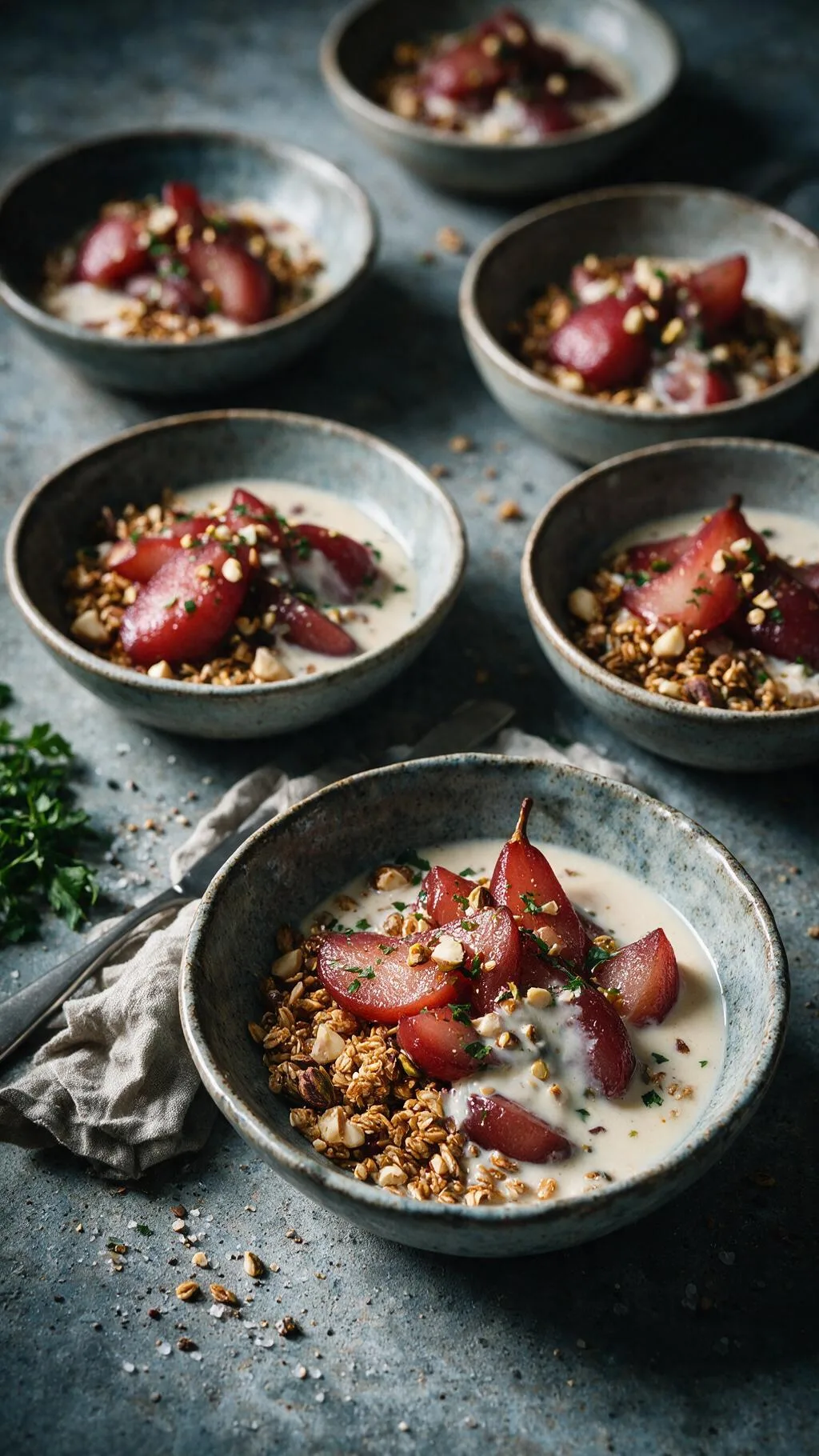 Pochierte Birnen mit Müsli