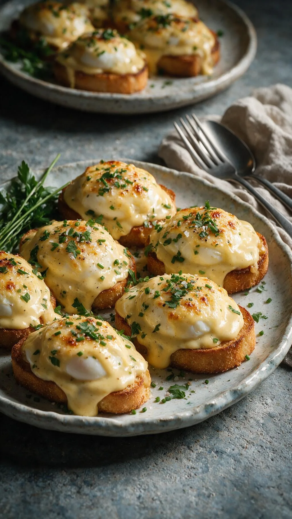 Pochierte Eier mit Käsesauce