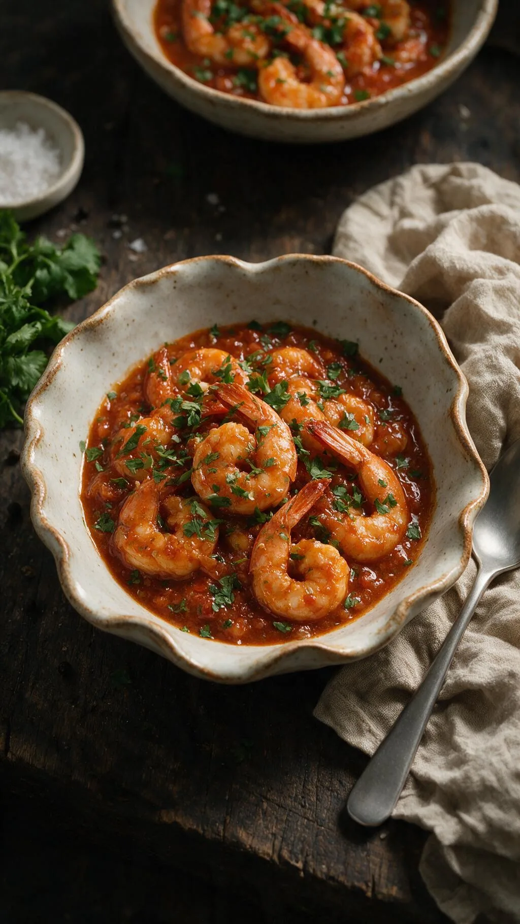 Pochierte Garnelen in Zwiebelsauce