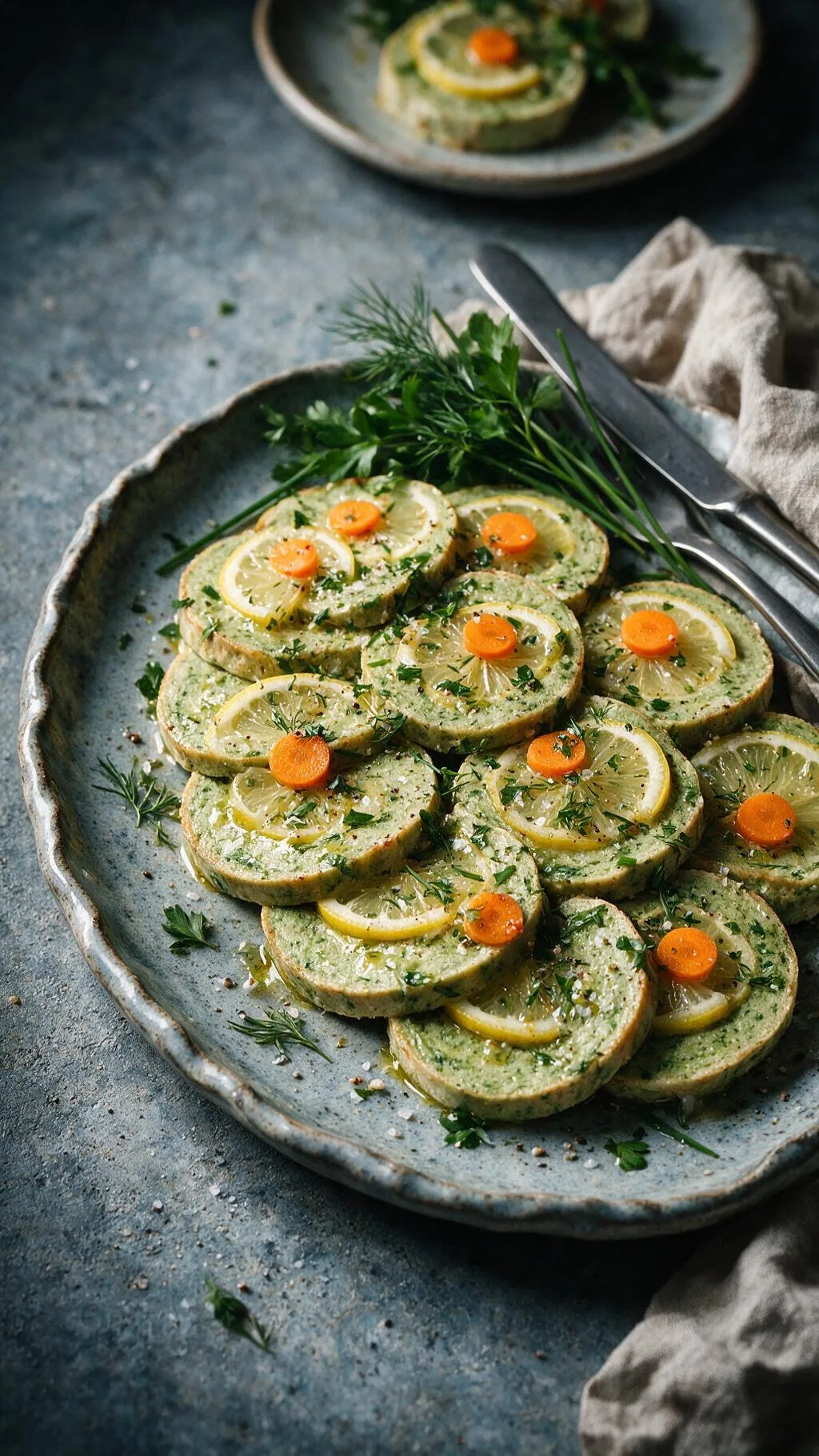 Pochierte Thunfisch-Spinat-Rolle