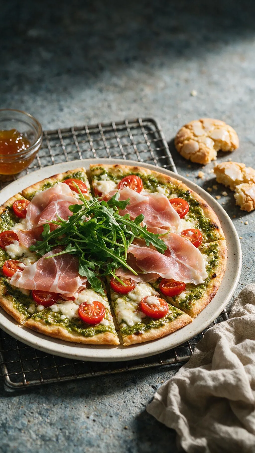 Prosciutto-Pesto-Pizza