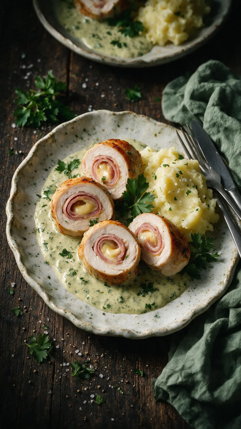 Putenröllchen mit Kräutersauce