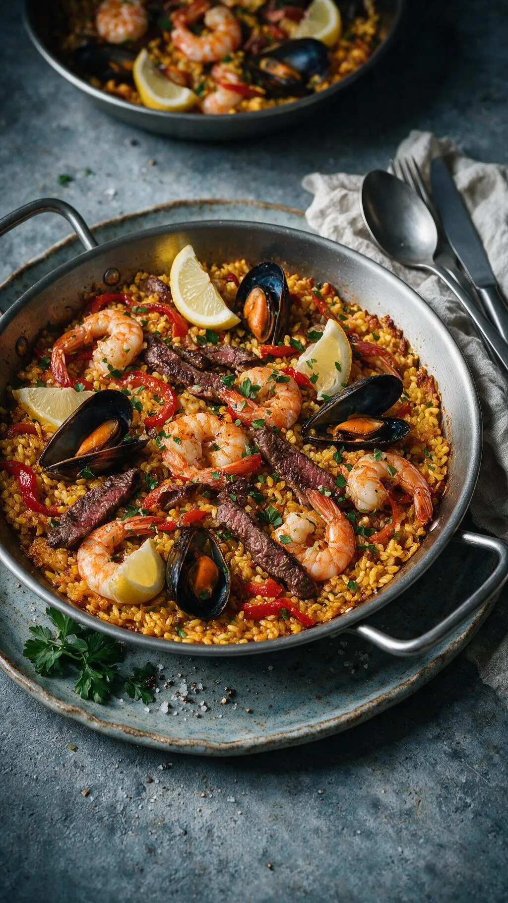 Paella mit Rind & Meeresfrüchten