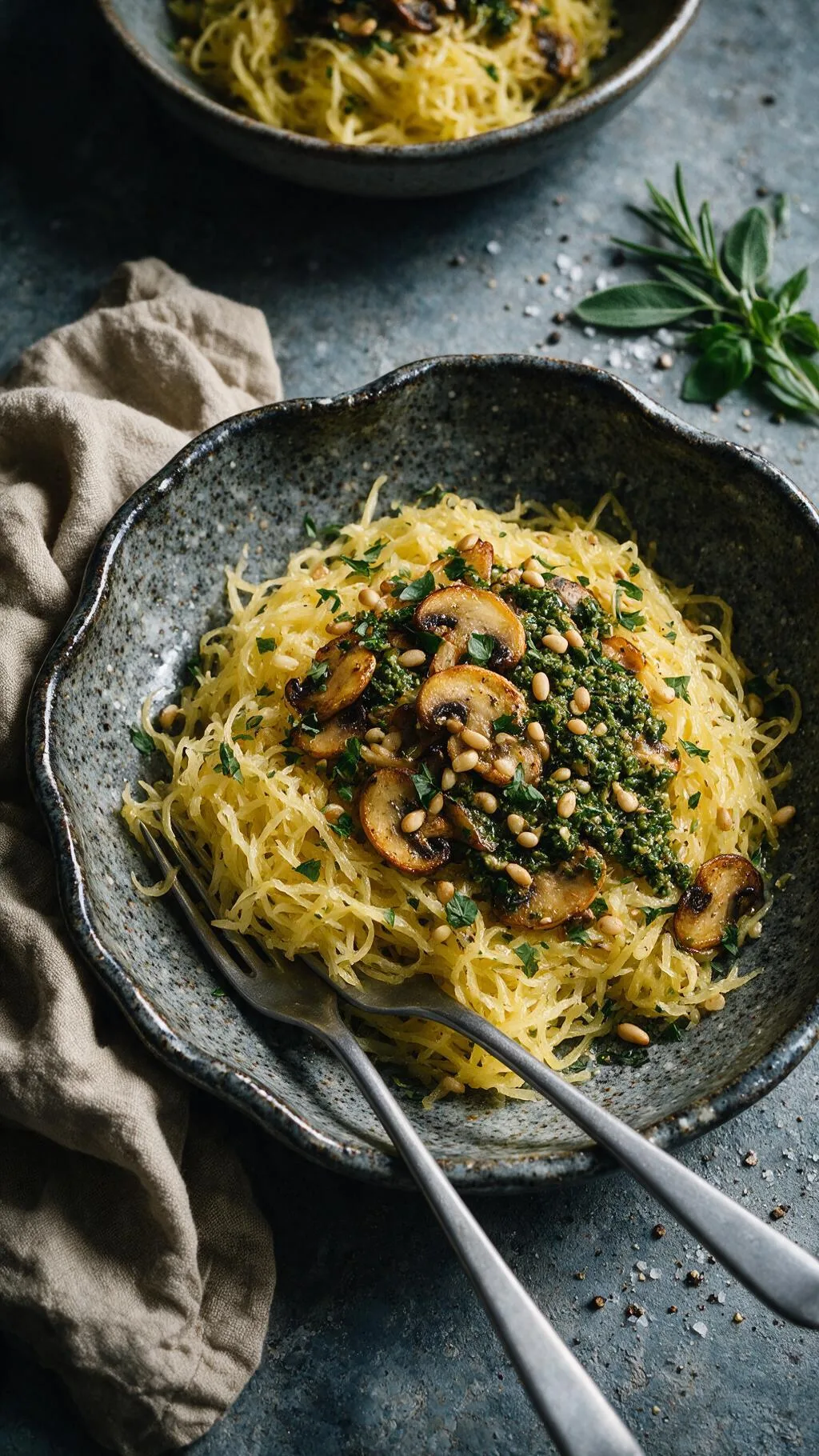 Spaghettikürbis mit Kräuterpesto