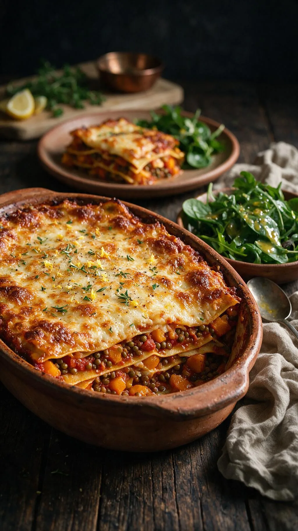 Kürbis-Lasagne mit Linsen