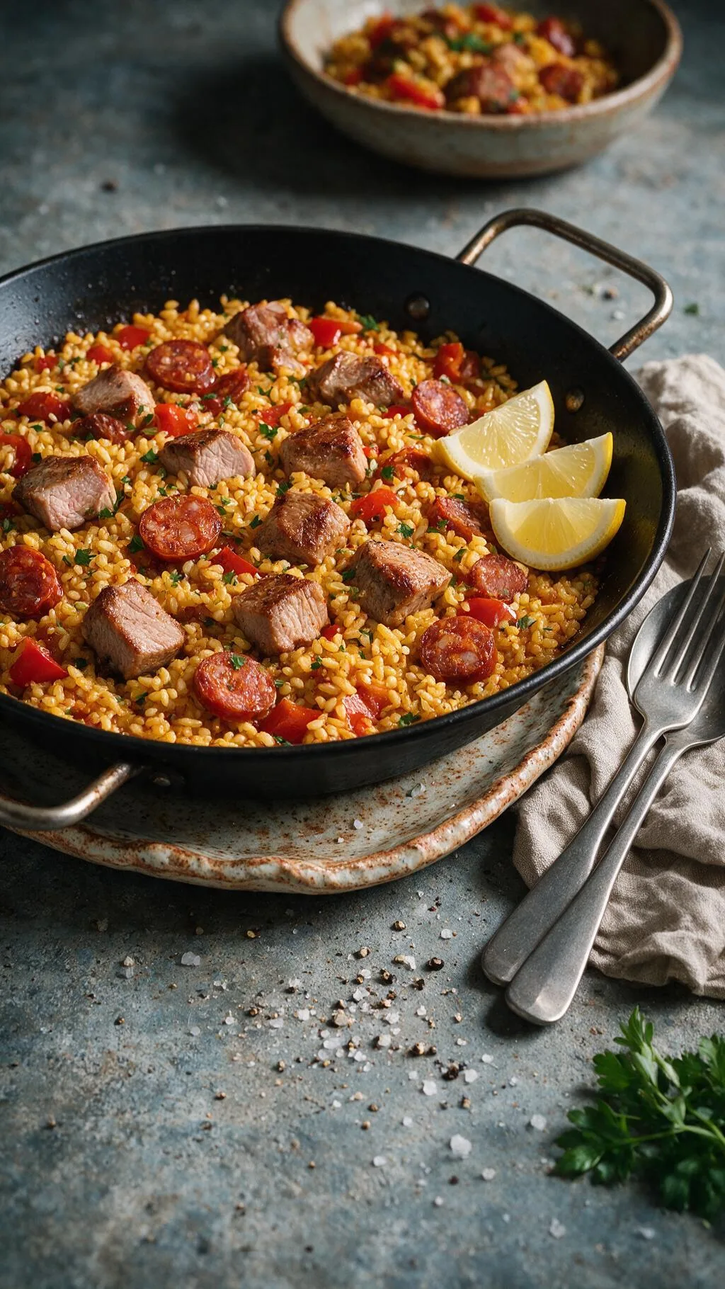 Schweinefleisch-Chorizo-Paella