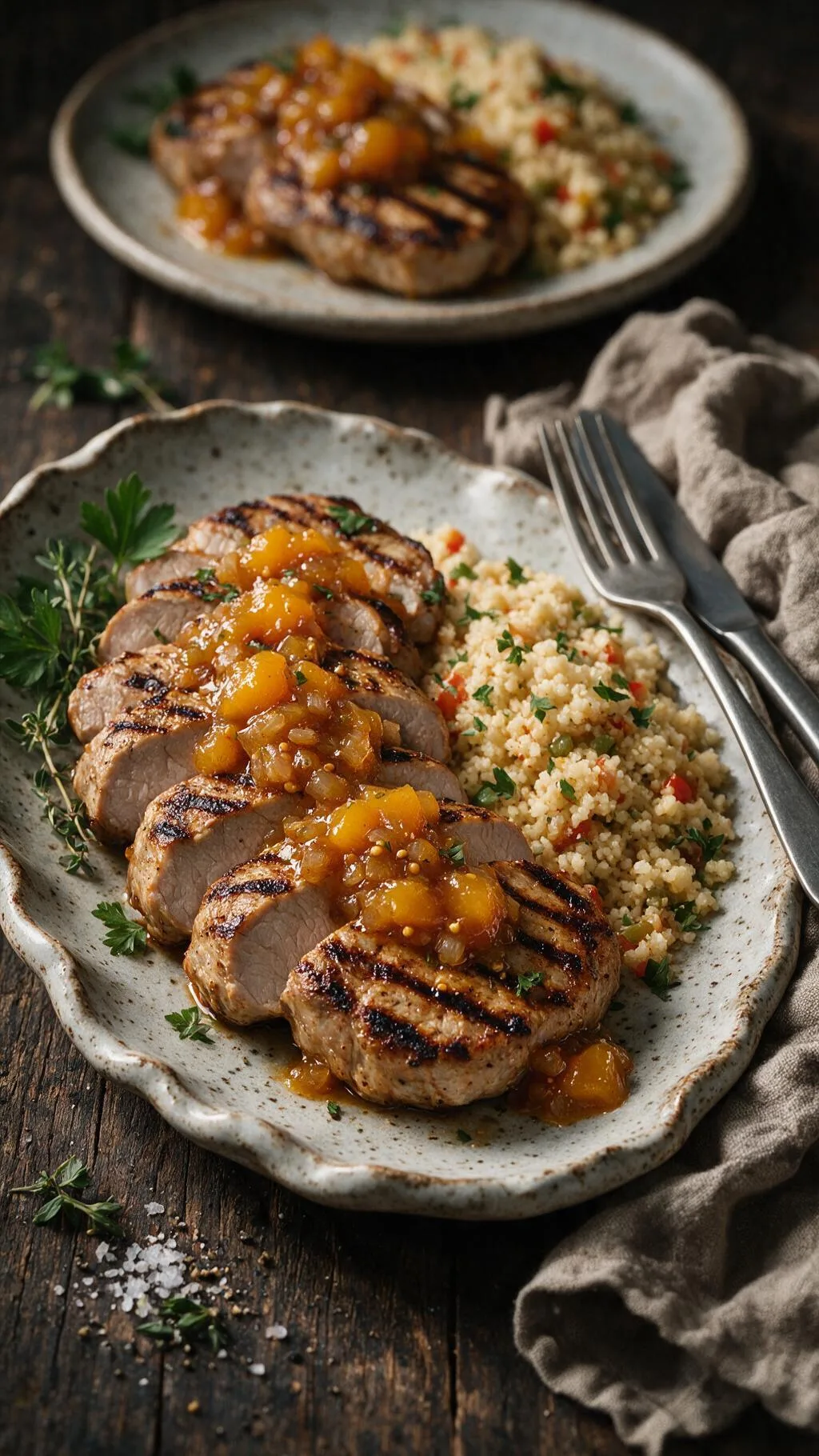 Schweinelende mit Pfirsich-Chutney