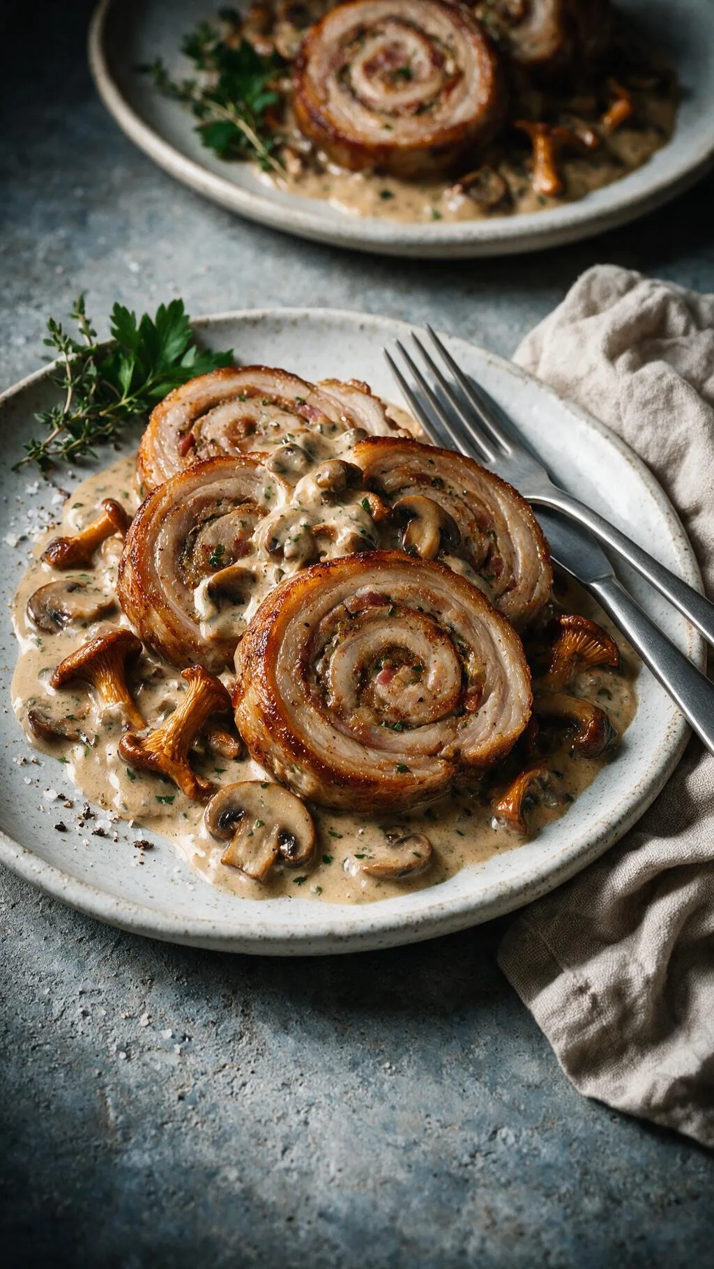 Schweinerollade mit Pilzrahmsauce