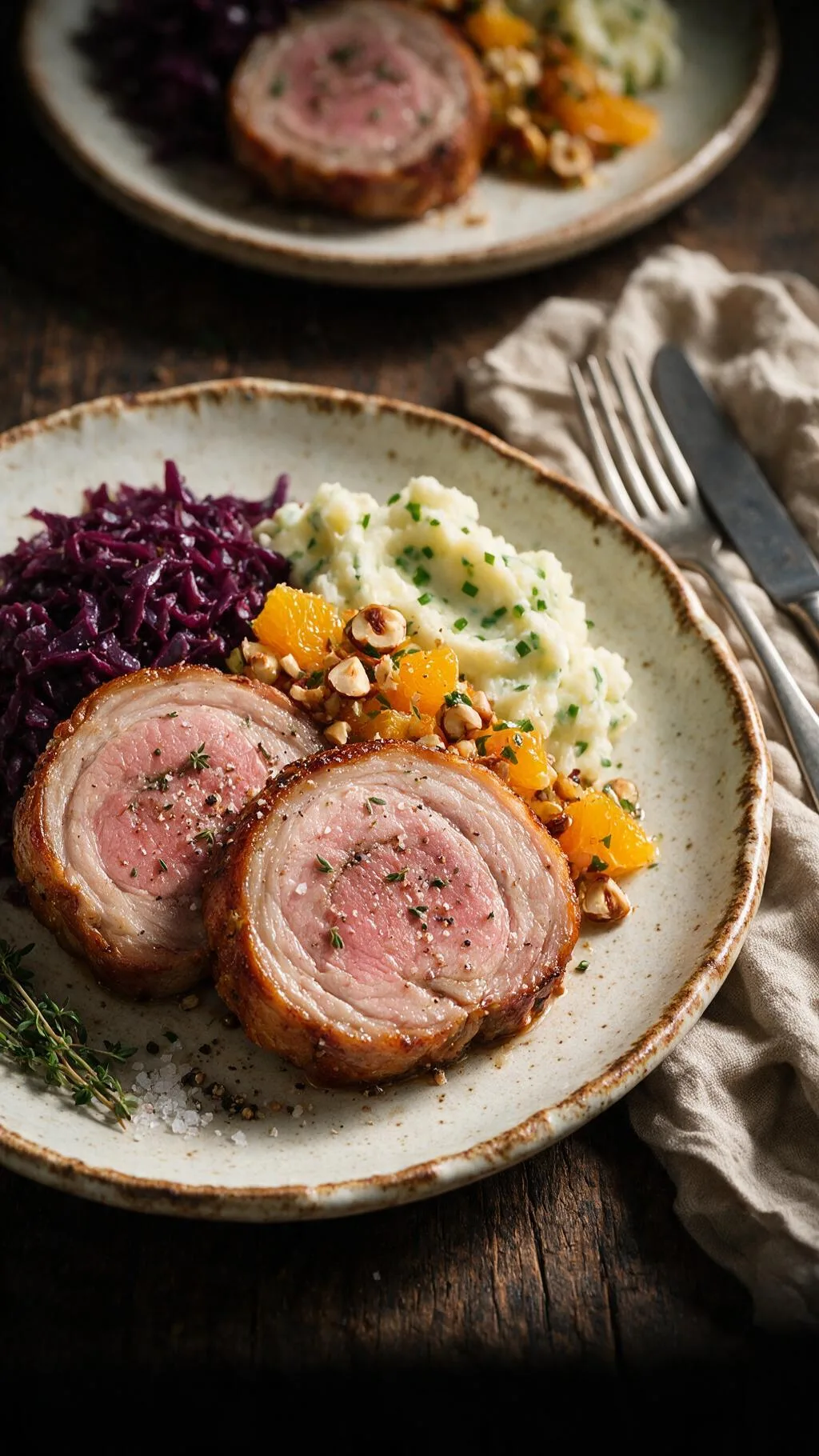 Schweinerollbraten mit Rotkohl