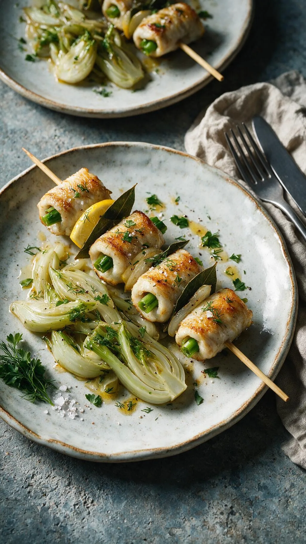 Seezungenspieße mit Fenchel