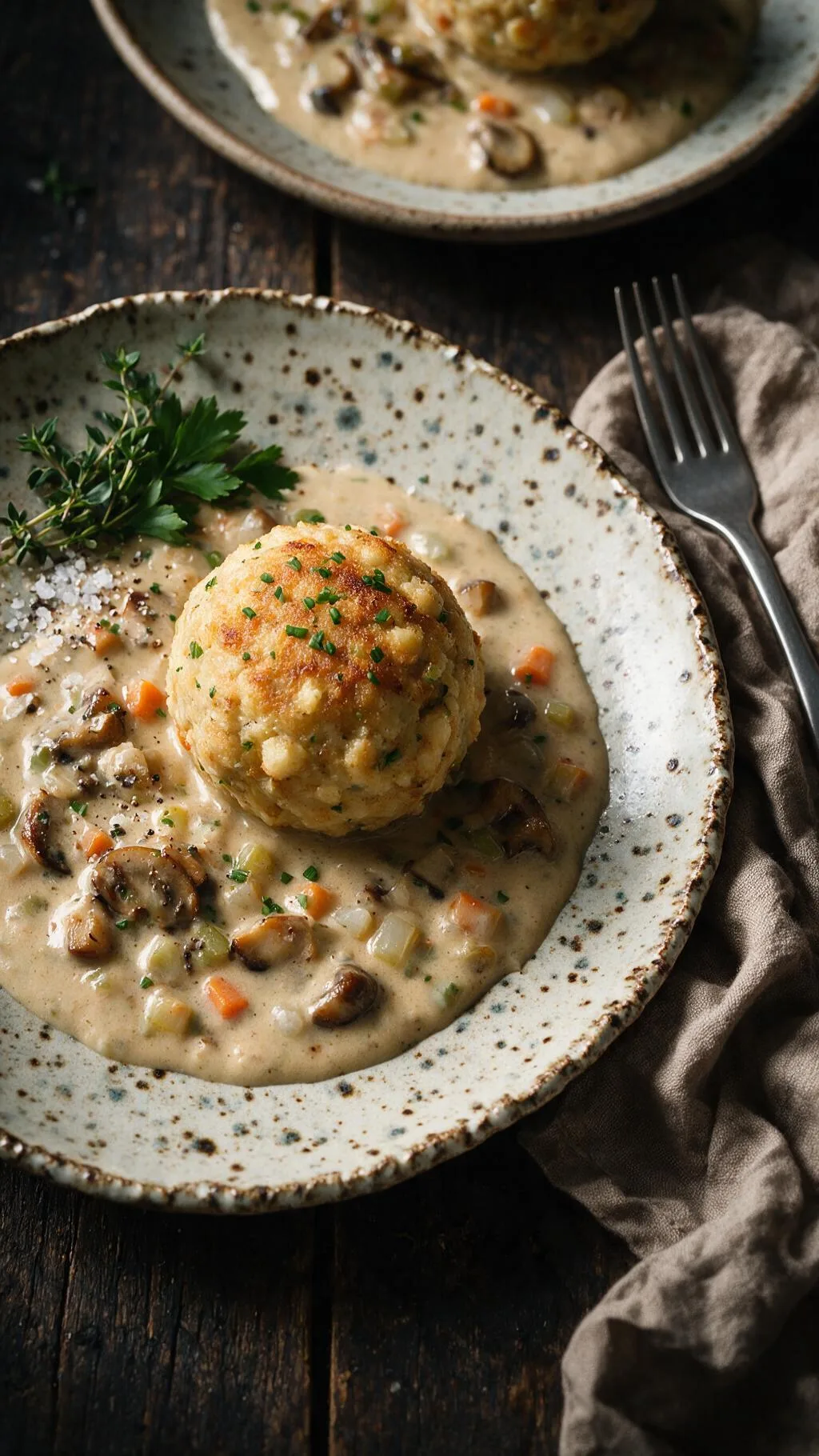 Semmelknödel in Pilzrahmsauce