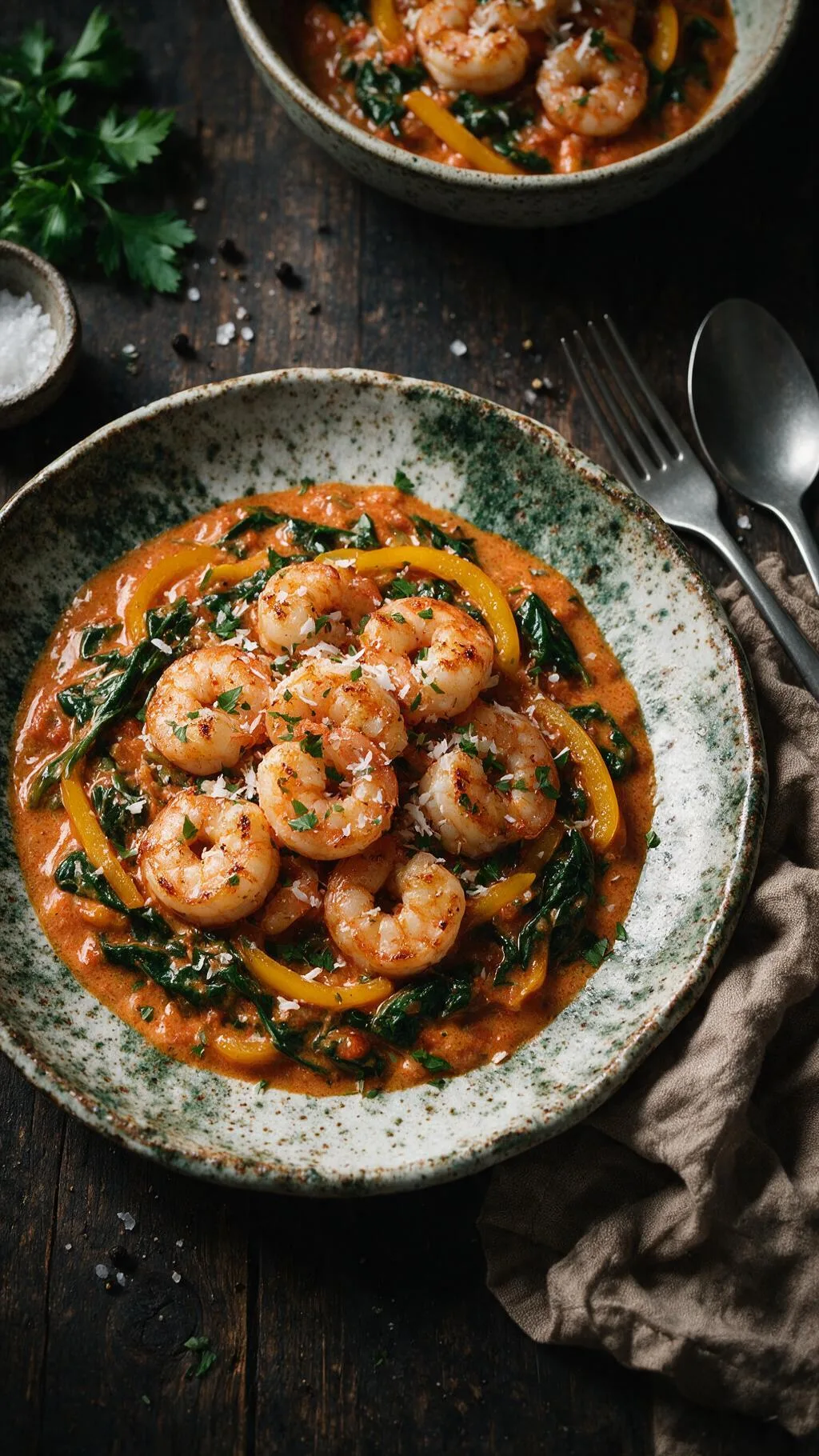 Garnelen-Curry mit Spinat