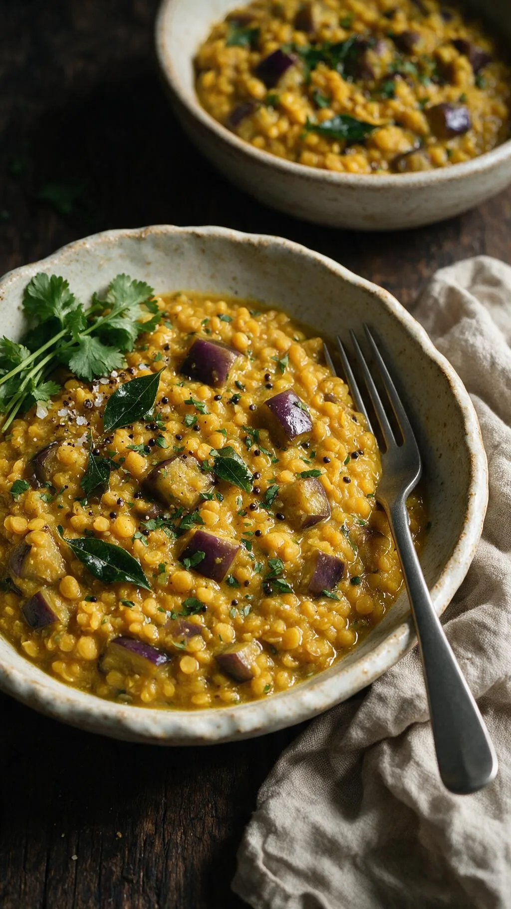 Spalterbsen-Auberginen-Dal