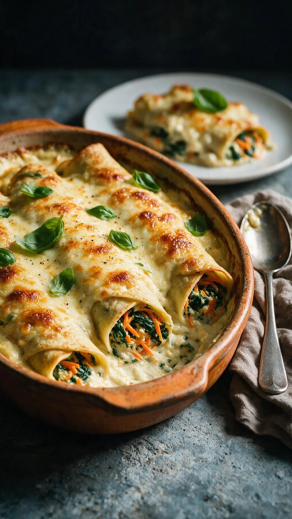 Spinat-Pfannkuchen-Gratin