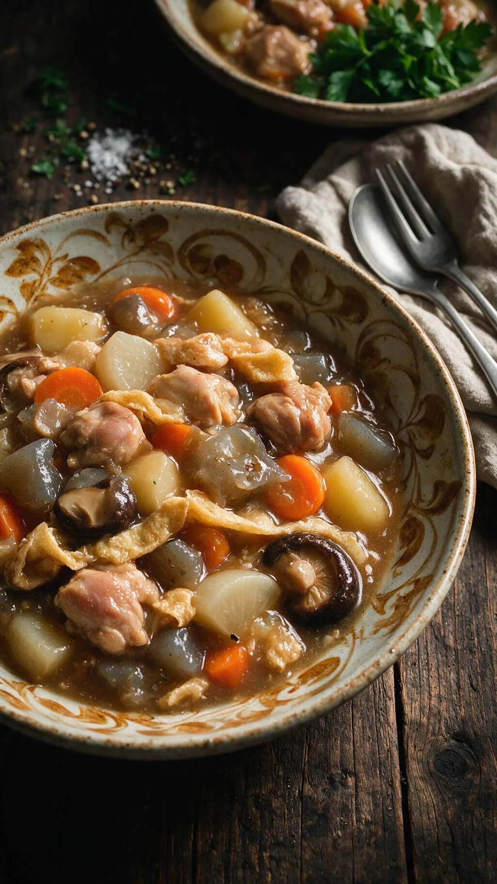 Hähnchen-Gemüsesuppe mit Daikon