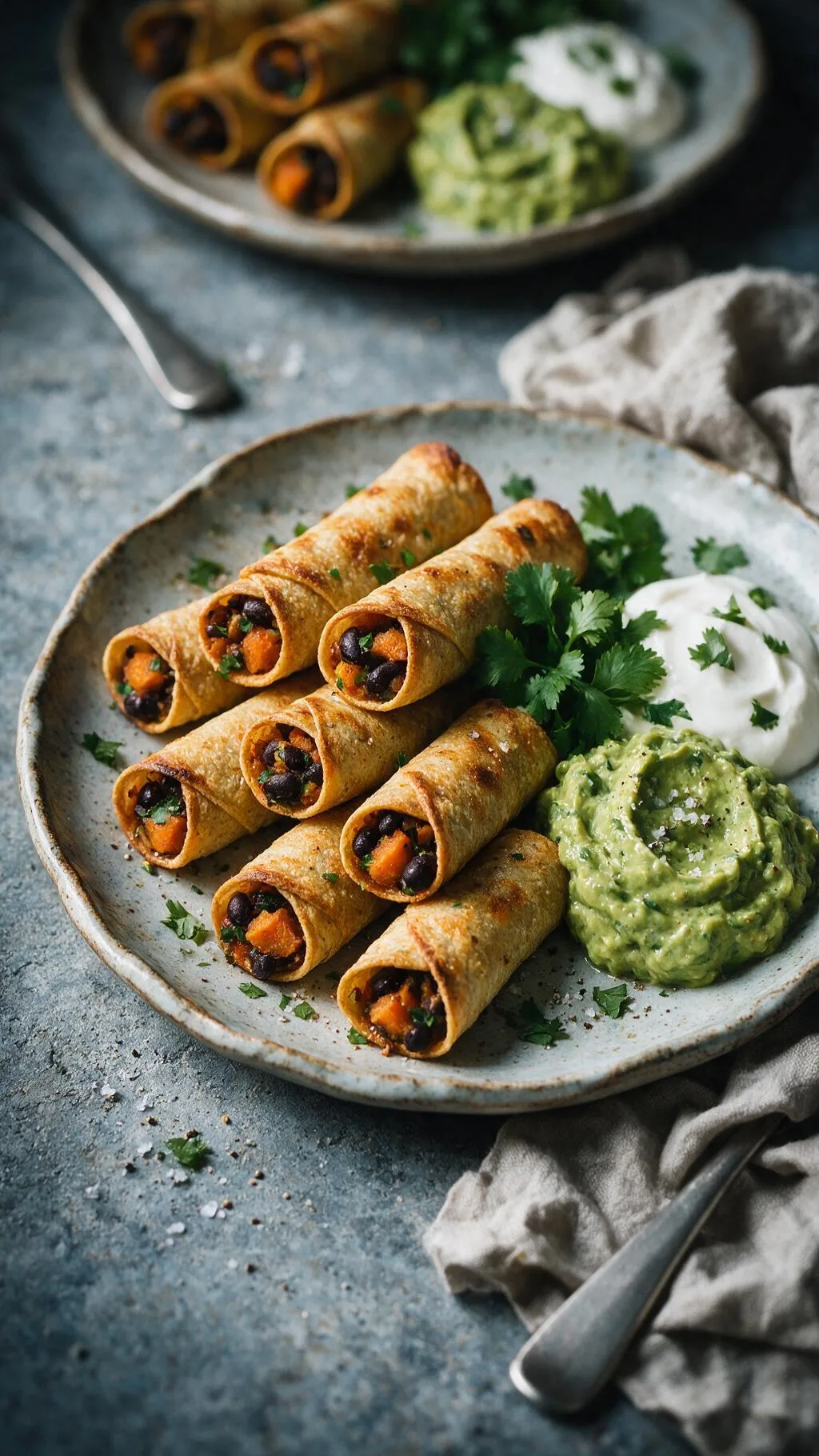 Süßkartoffel-Bohnen-Taquitos