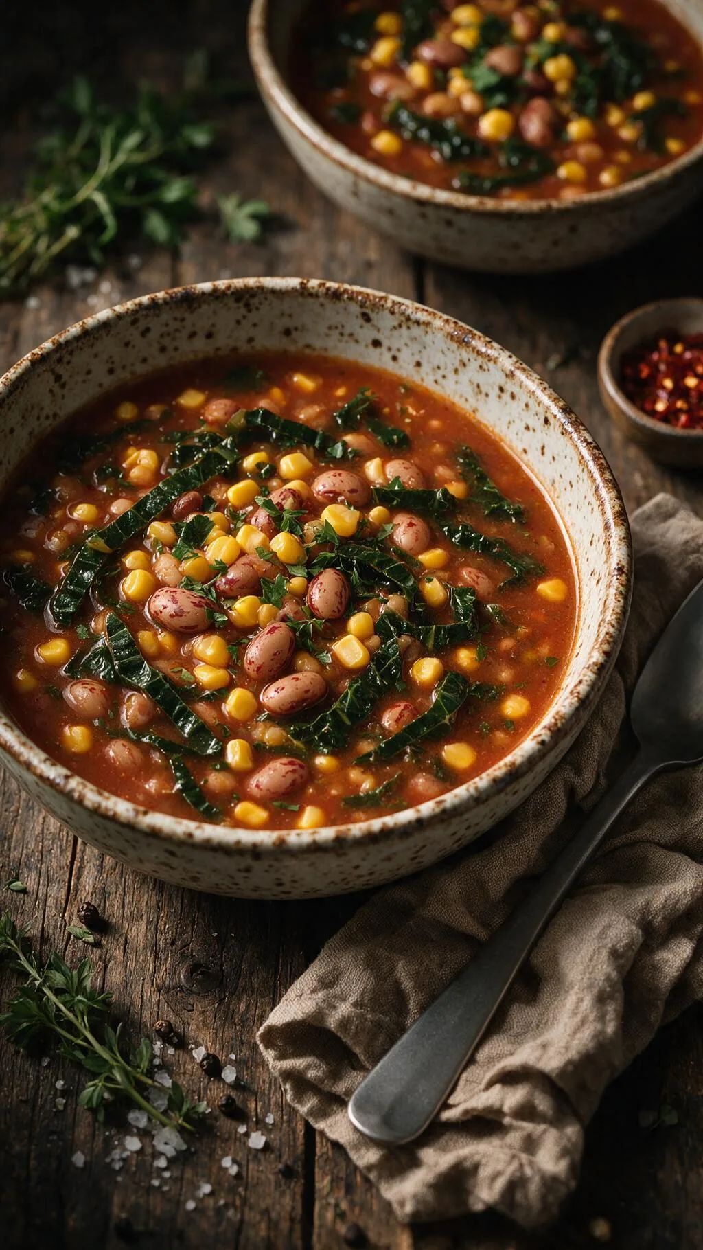 Mais-Bohnen-Suppe mit Blattkohl