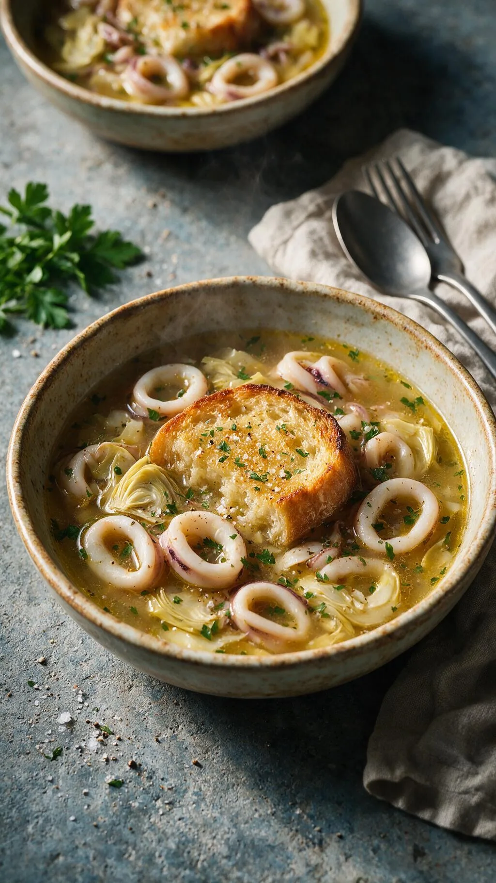 Tintenfisch-Artischockensuppe