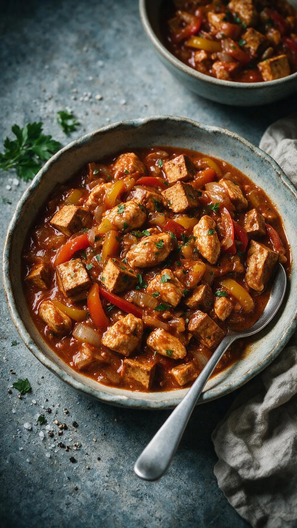 Hähnchen-Räuchertofu-Gulasch