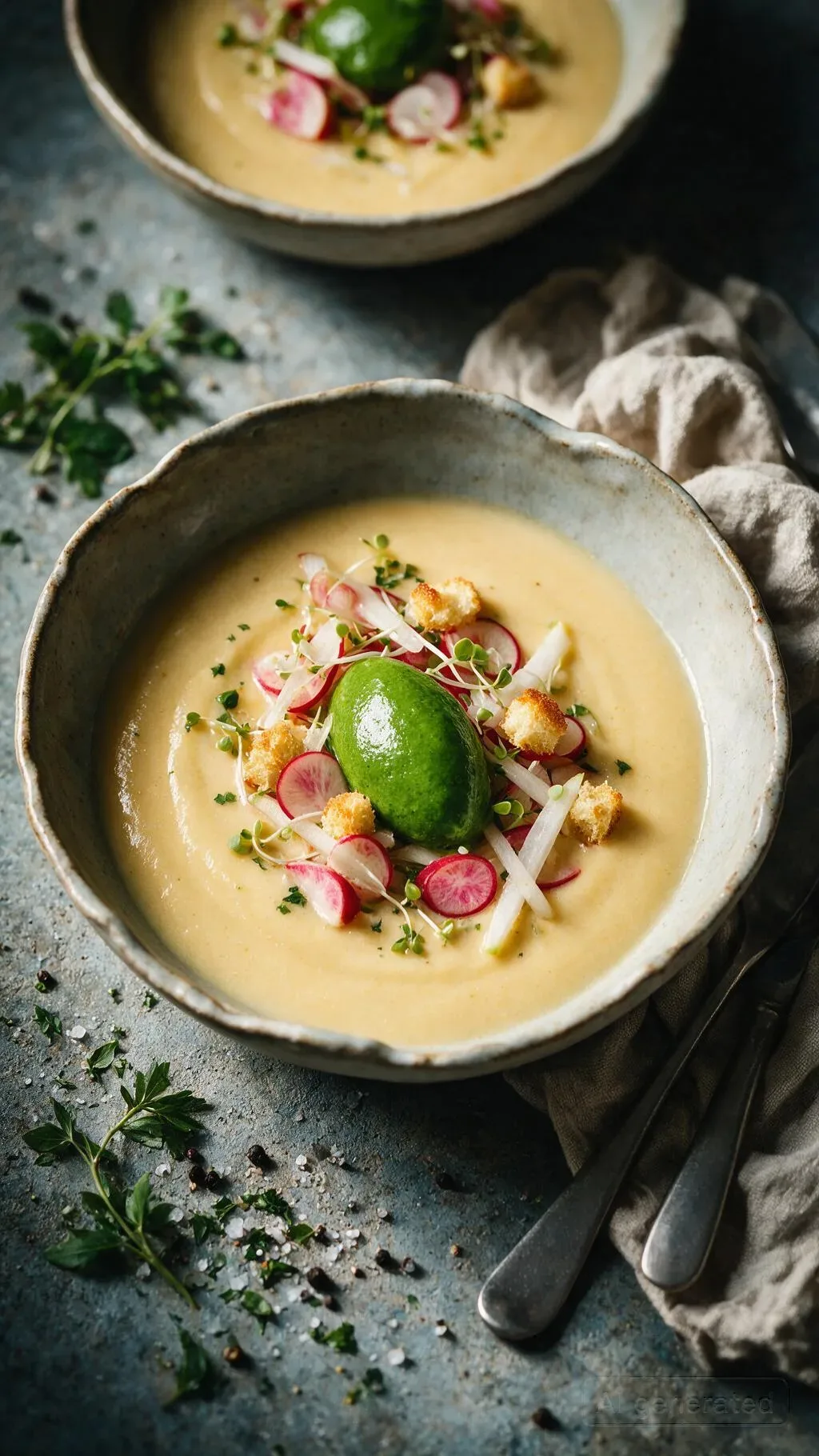 Topinambur-Suppe mit Rucola