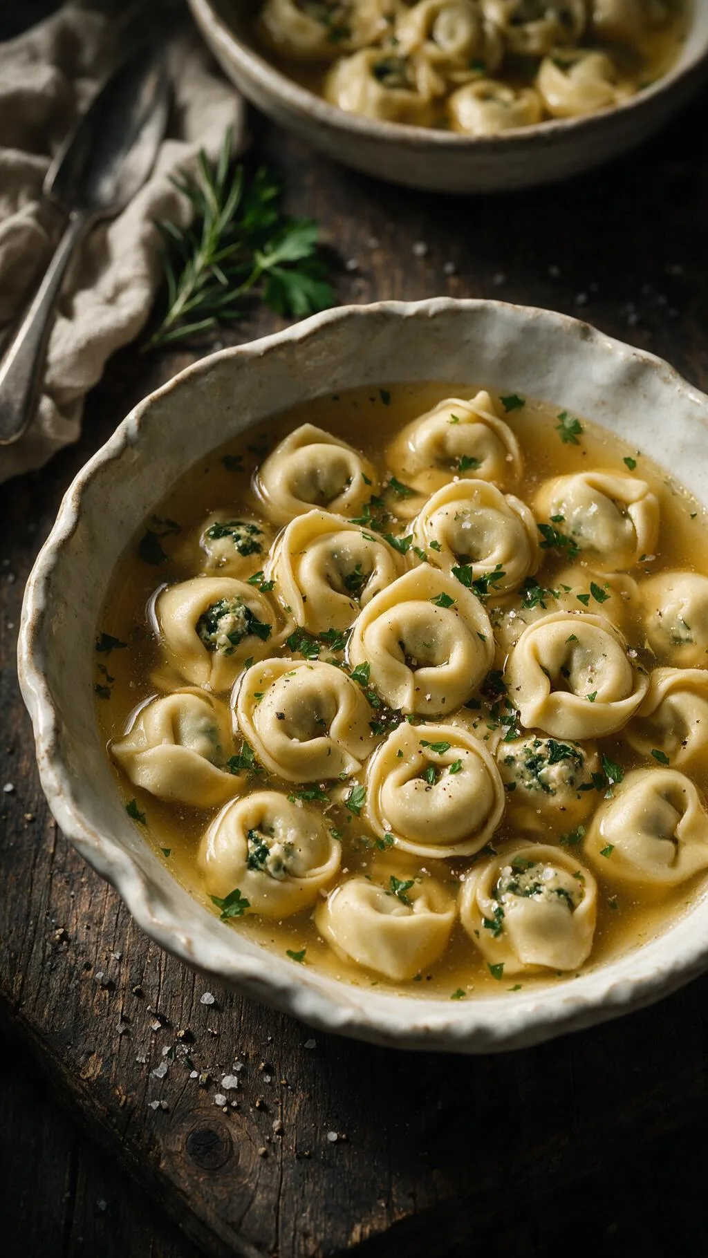 Tortellini mit Fleisch und Spinat