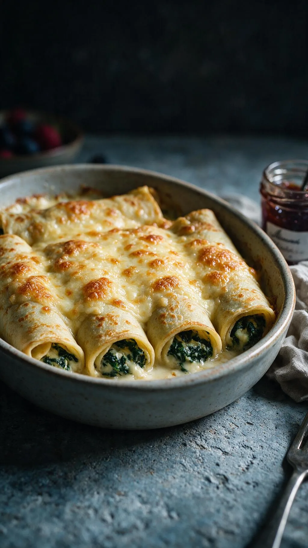 Überbackene Spinat-Käse-Crêpes