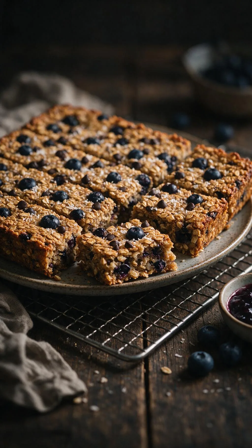 Haferflocken-Riegel mit Blaubeeren