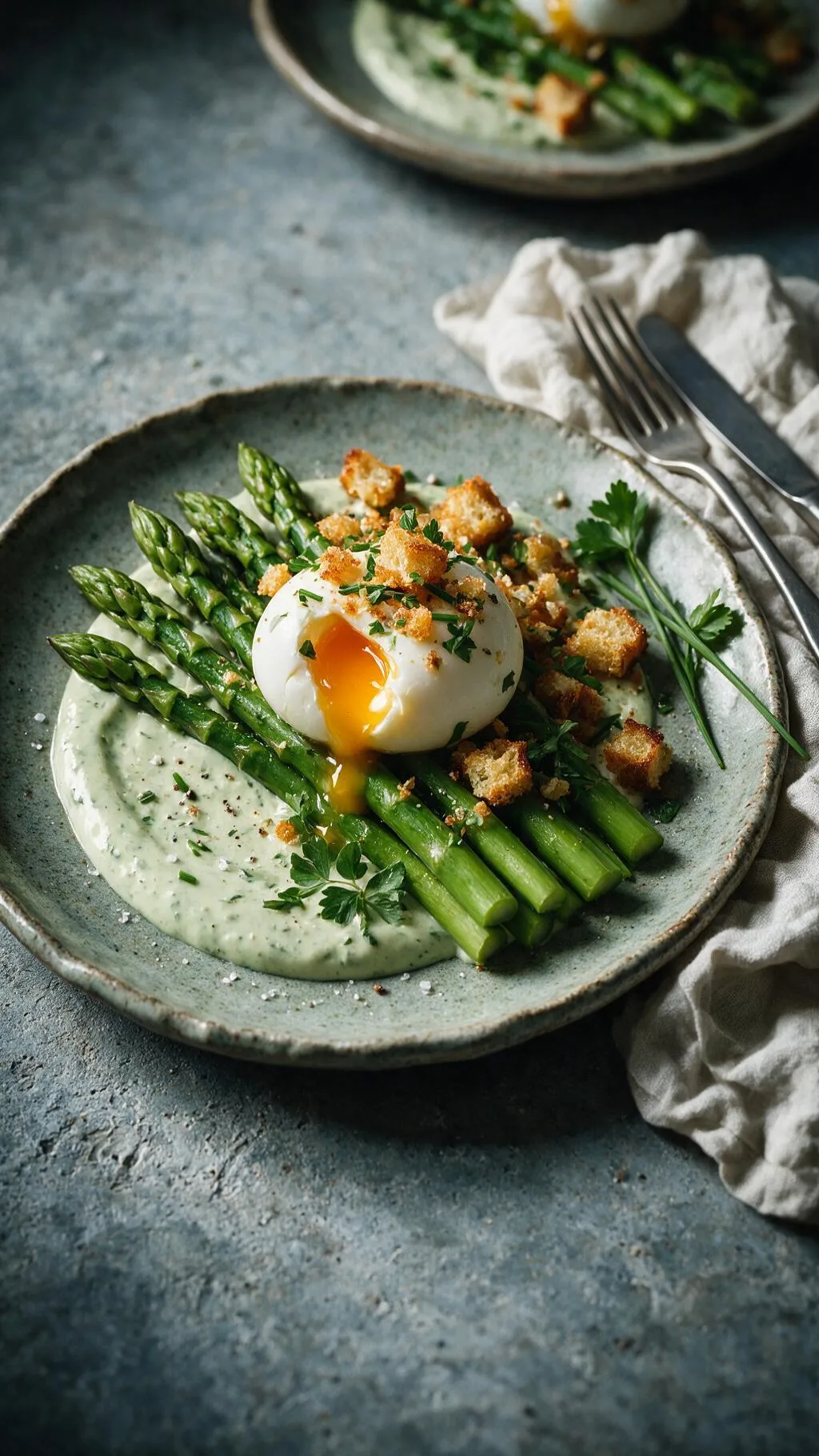Weiches Ei mit grünem Spargel