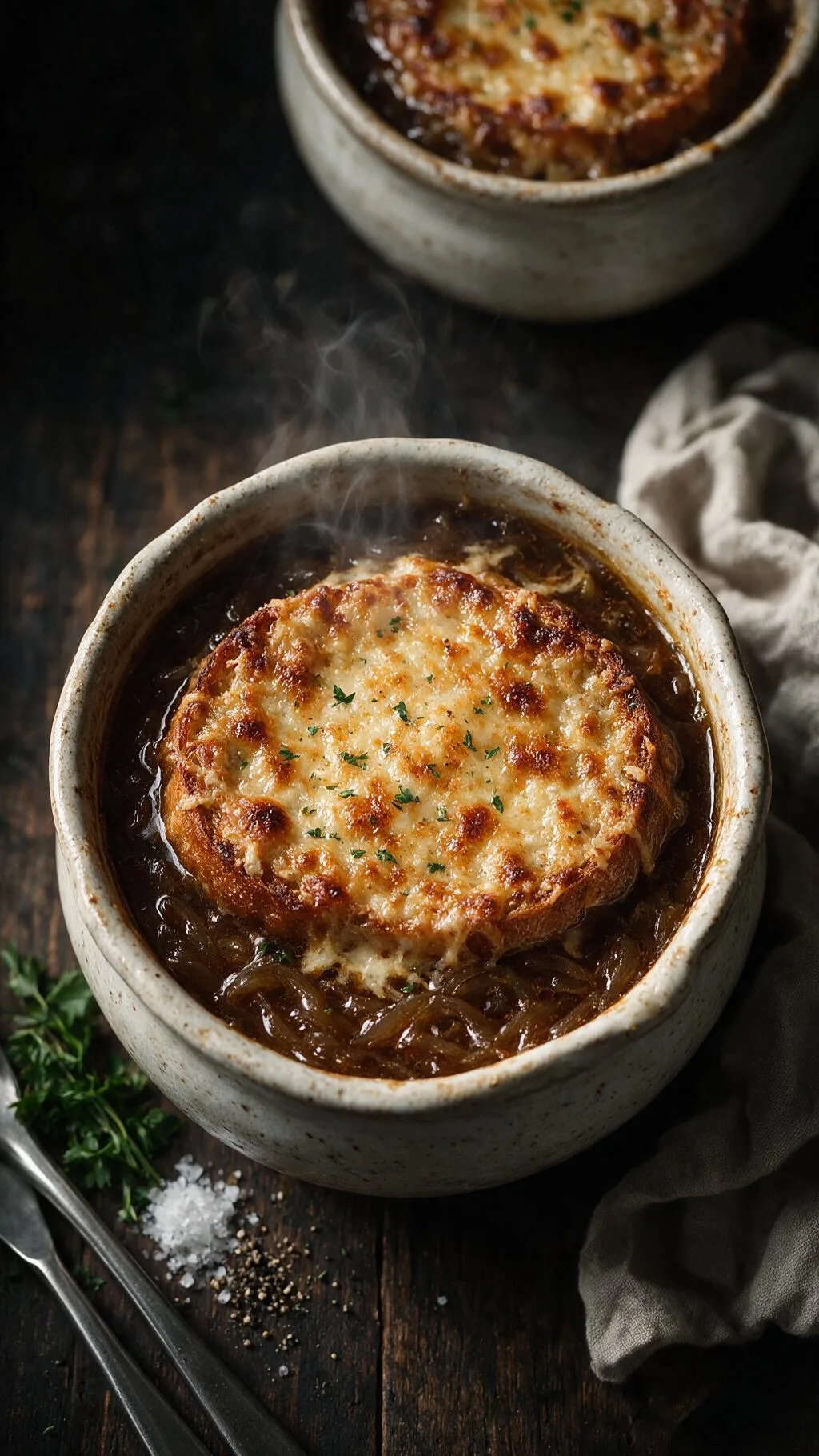Zwiebelsuppe mit Käse überbacken
